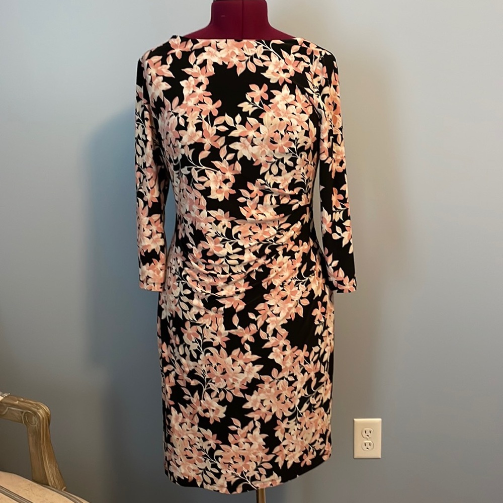 Ralph Lauren fully lined black and pink dressy dress.